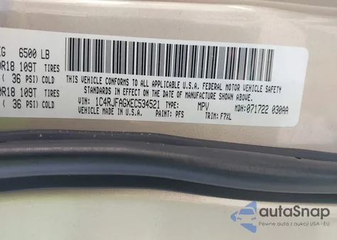 2014 Jeep Grand Cherokee Laredo z USA, uszkodzony, nr VIN 1C4RJFAGXEC534521